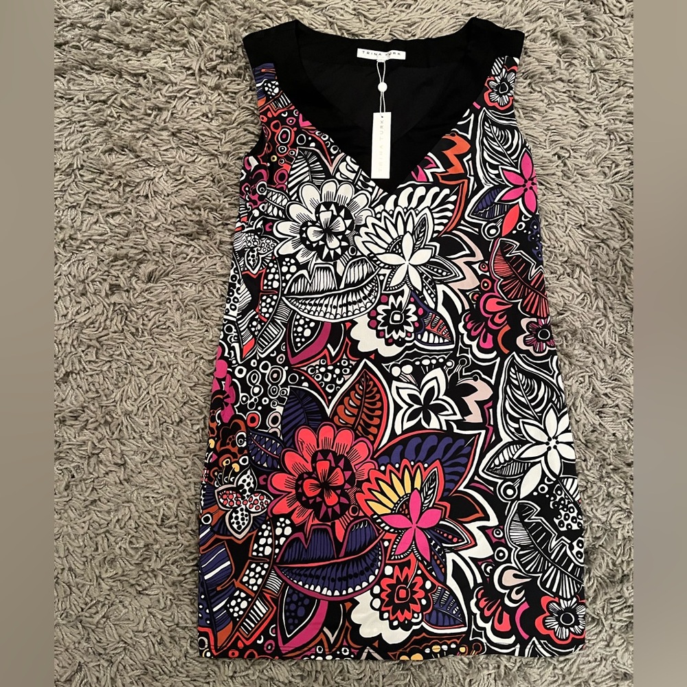 Trina Turk Black and Pink Patterned Dress